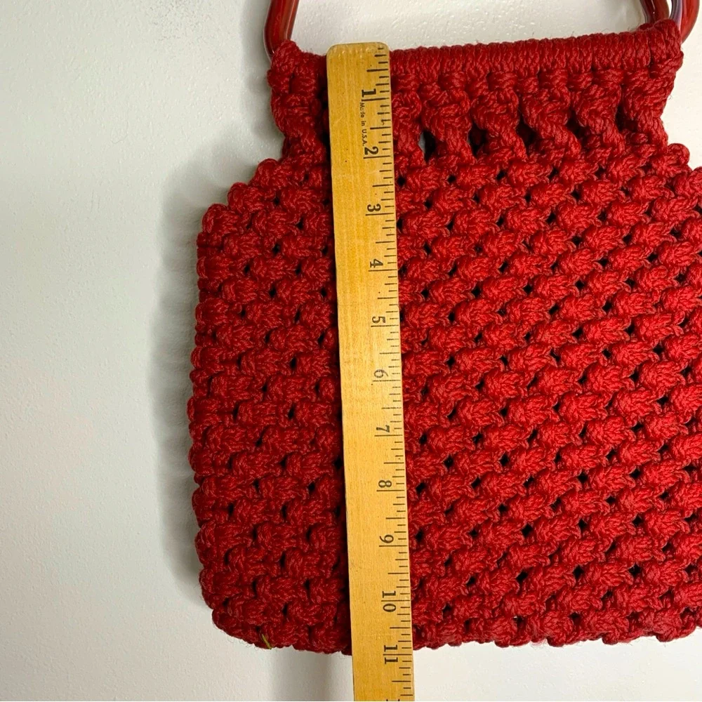 Vintage Style Crochet Handbag Lucite Handles Berry Wine Boho Fall